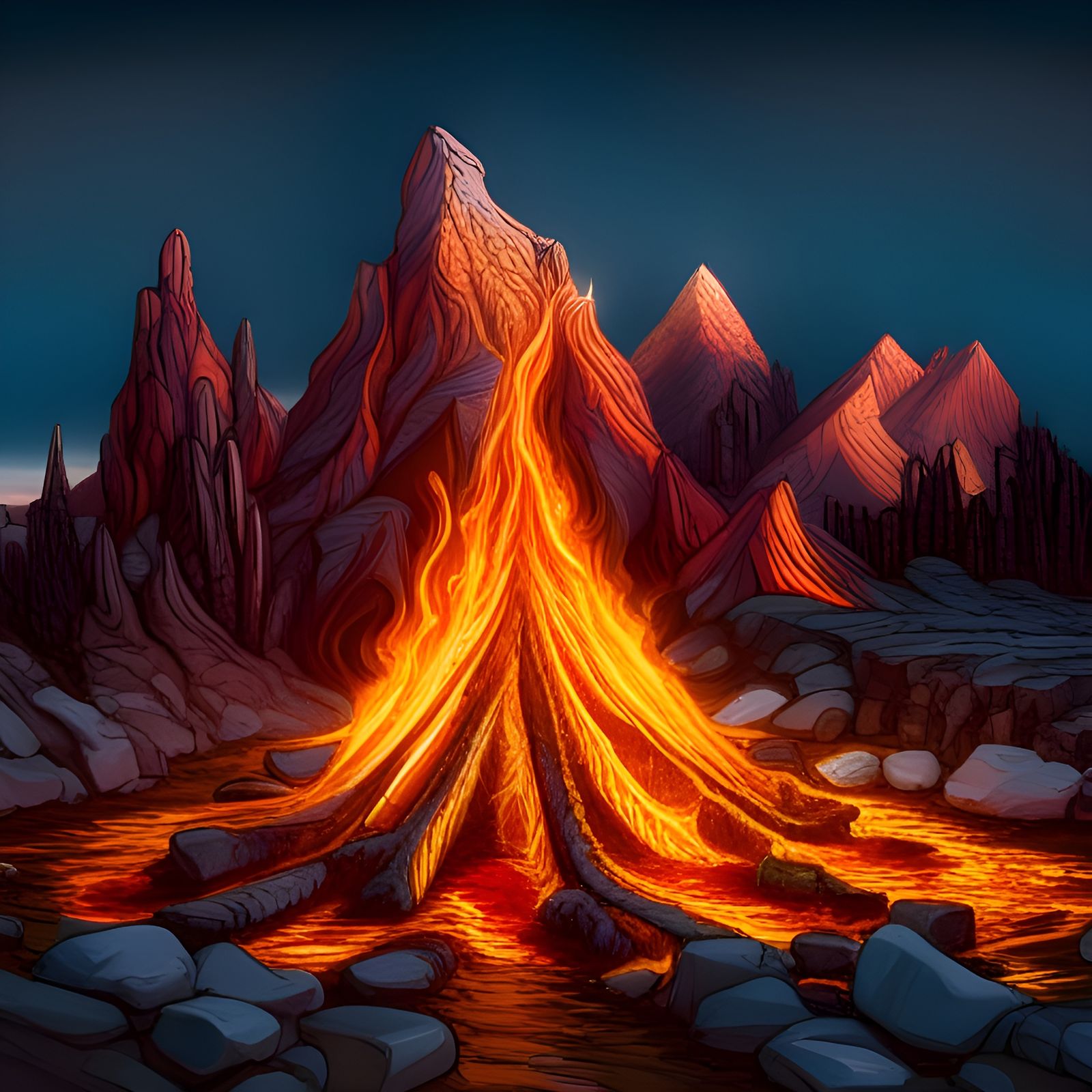 Ornate Campfire in Hyperdetailed Matte Painting Style