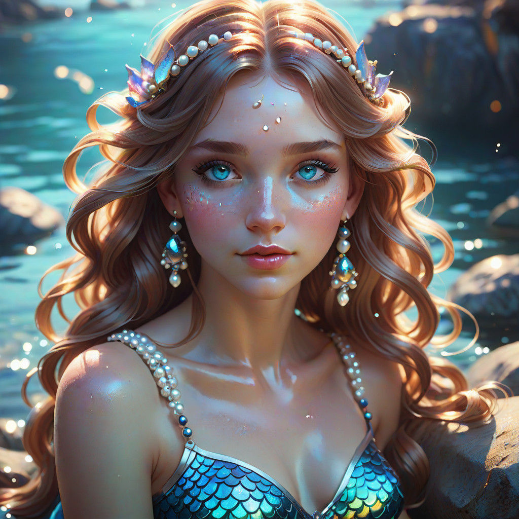 Hyper-Realistic Teenage Mermaid in Shimmering Digital Art