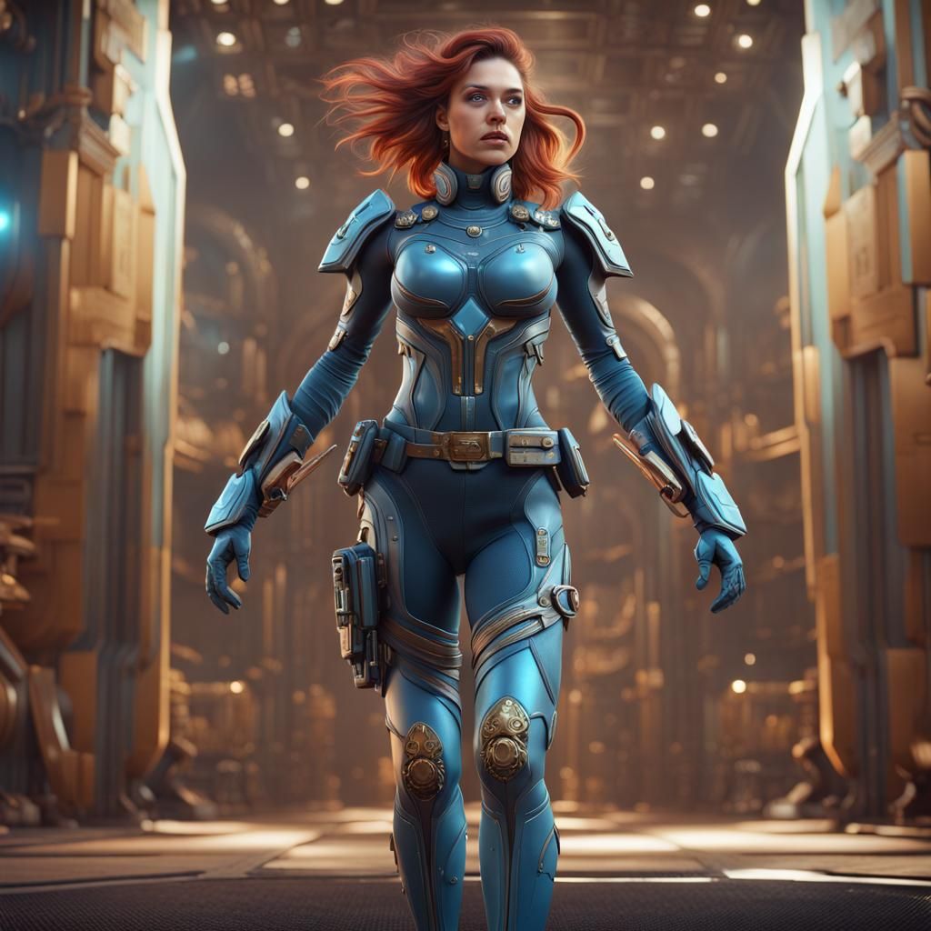 Cartoon Sci-Fi Captain in Detailed Matte Painting