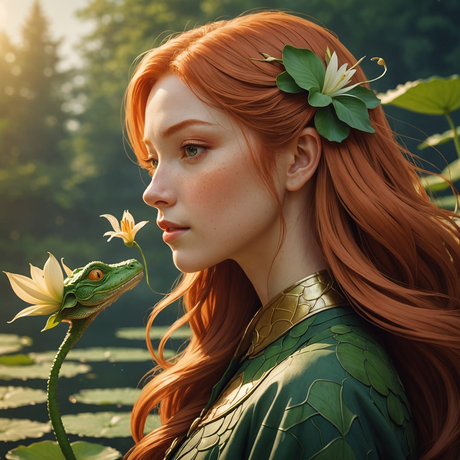 Ginger Woman with Dragon, Anime Style