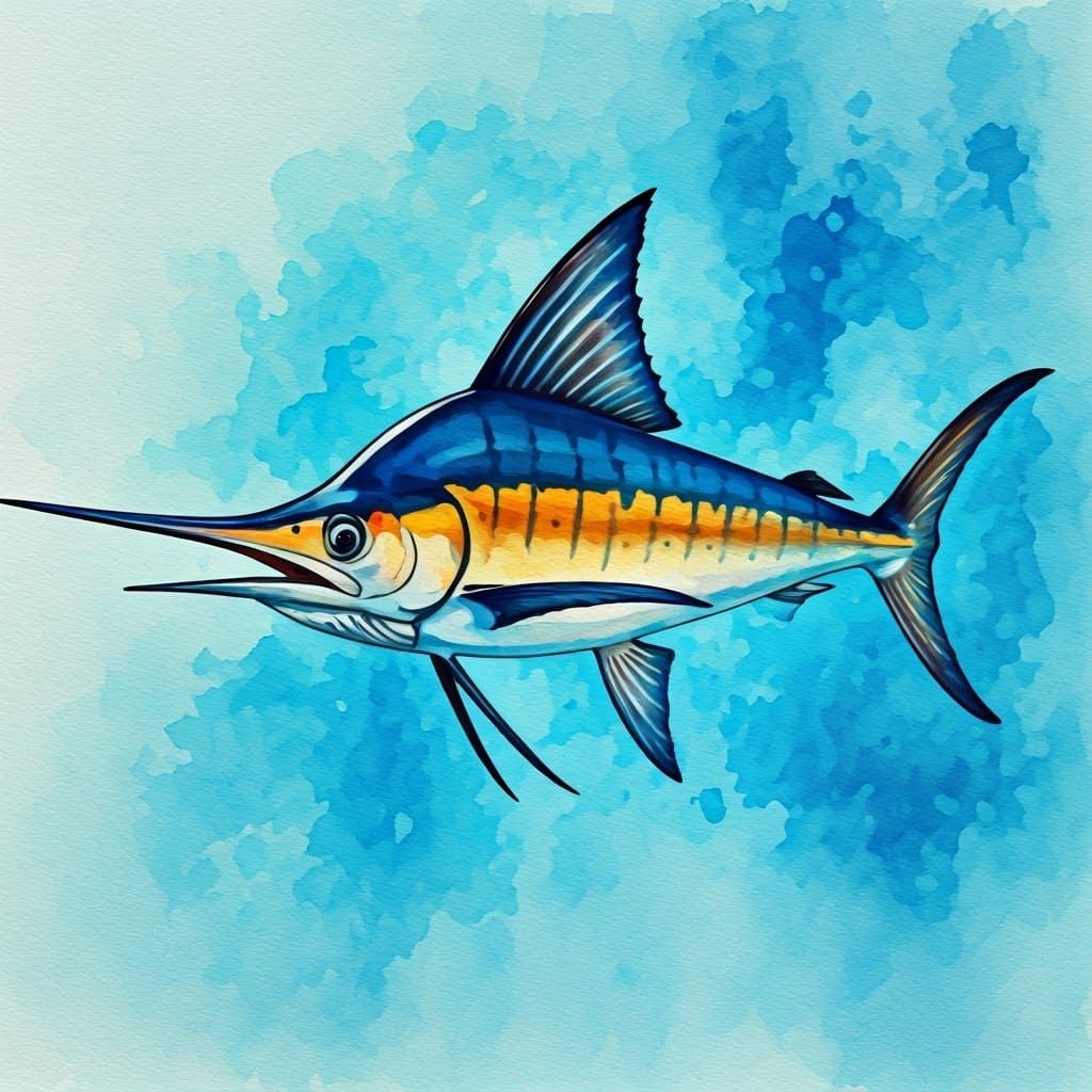 Swordfish Portrait in Watercolor Style of Turner