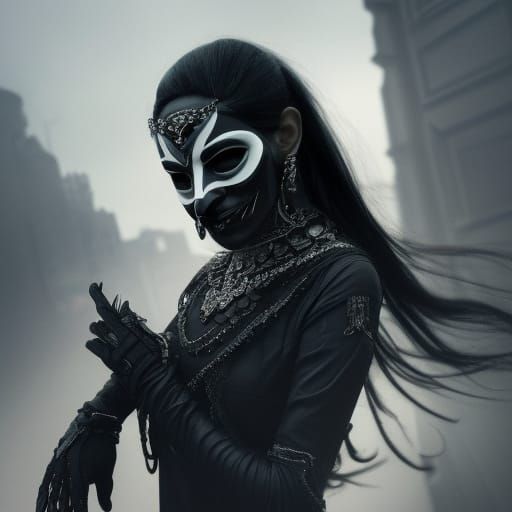 Woman in Black Mask: Dramatic Digital Painting