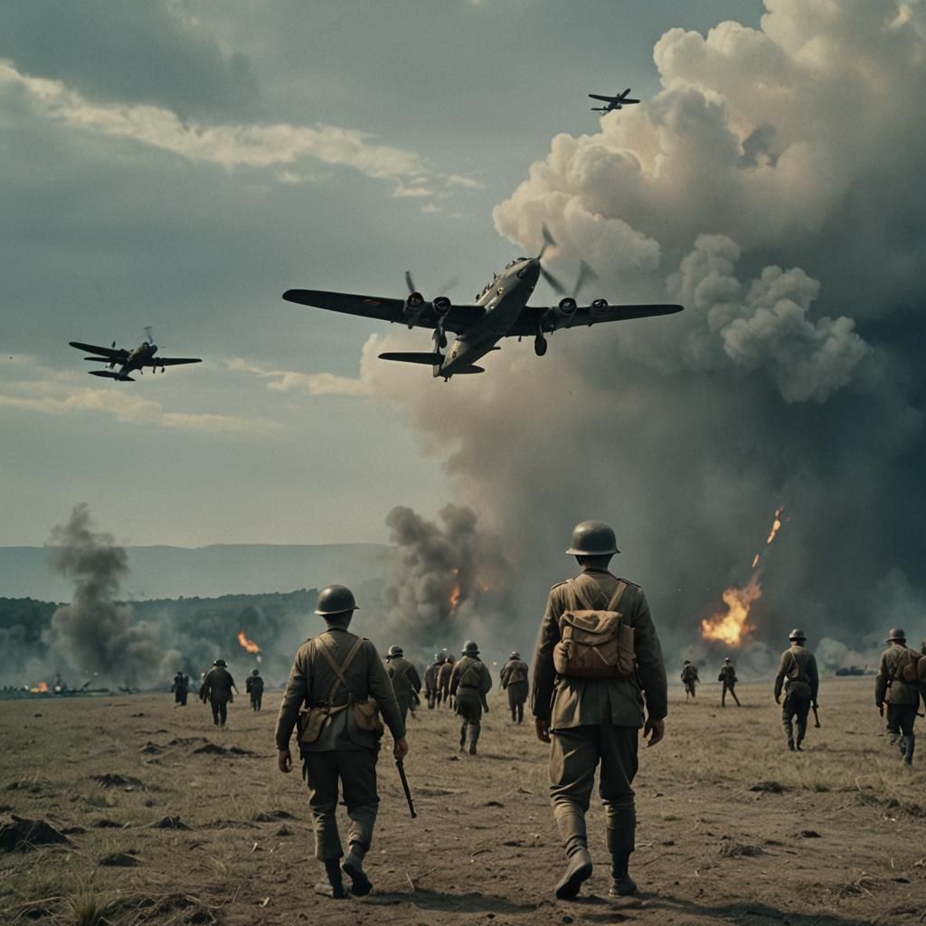 Dramatic World War 2 Cinematic Film Still