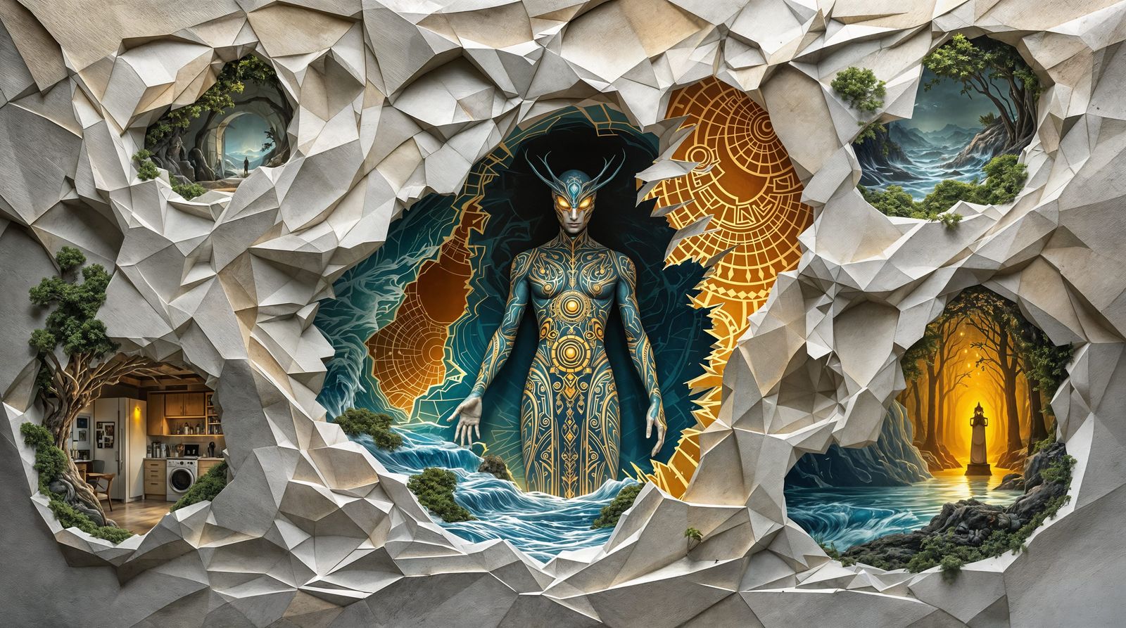 Emergence of the Androgynous Figure in a Surreal Cocoon