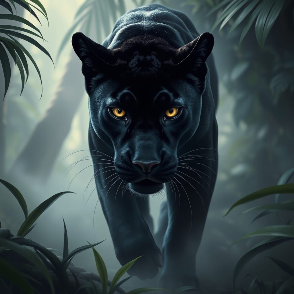 Regal Black Panther in Misty Jungle