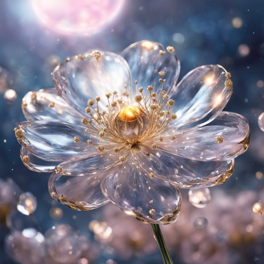 A breathtaking, hyper-realistic close-up of a magical glass ...