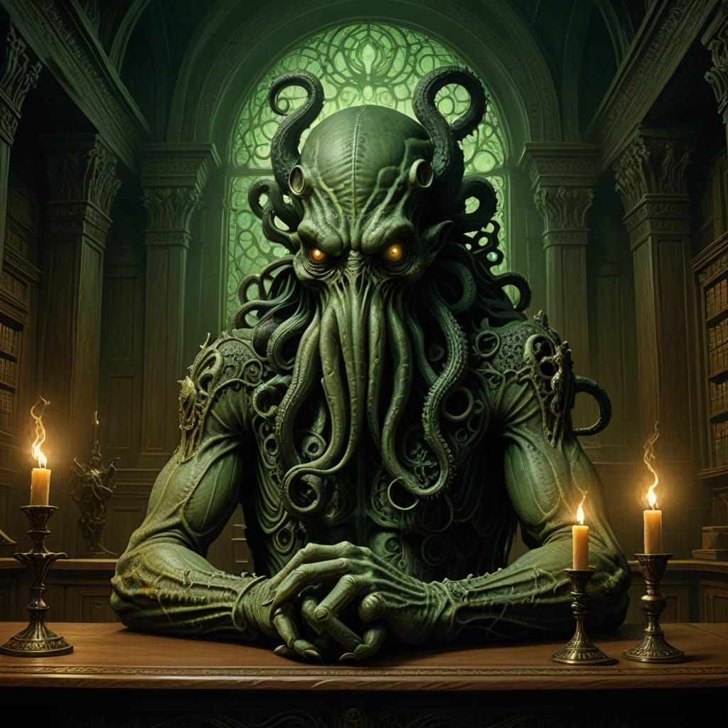 Eldritch Judge of the Damned in a Haunting Courtroom