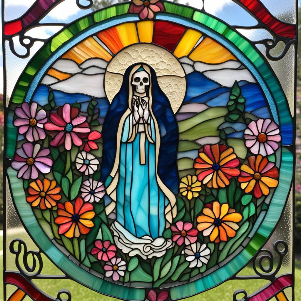 Spring Suncatcher: Sugar Skull Virgen de Guadalupe