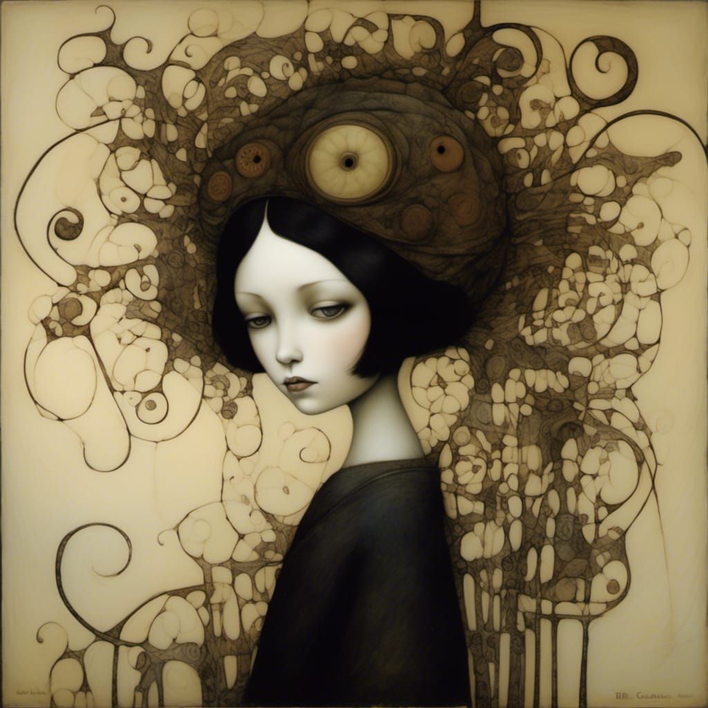 Girl's Portrait in Pyrography Style