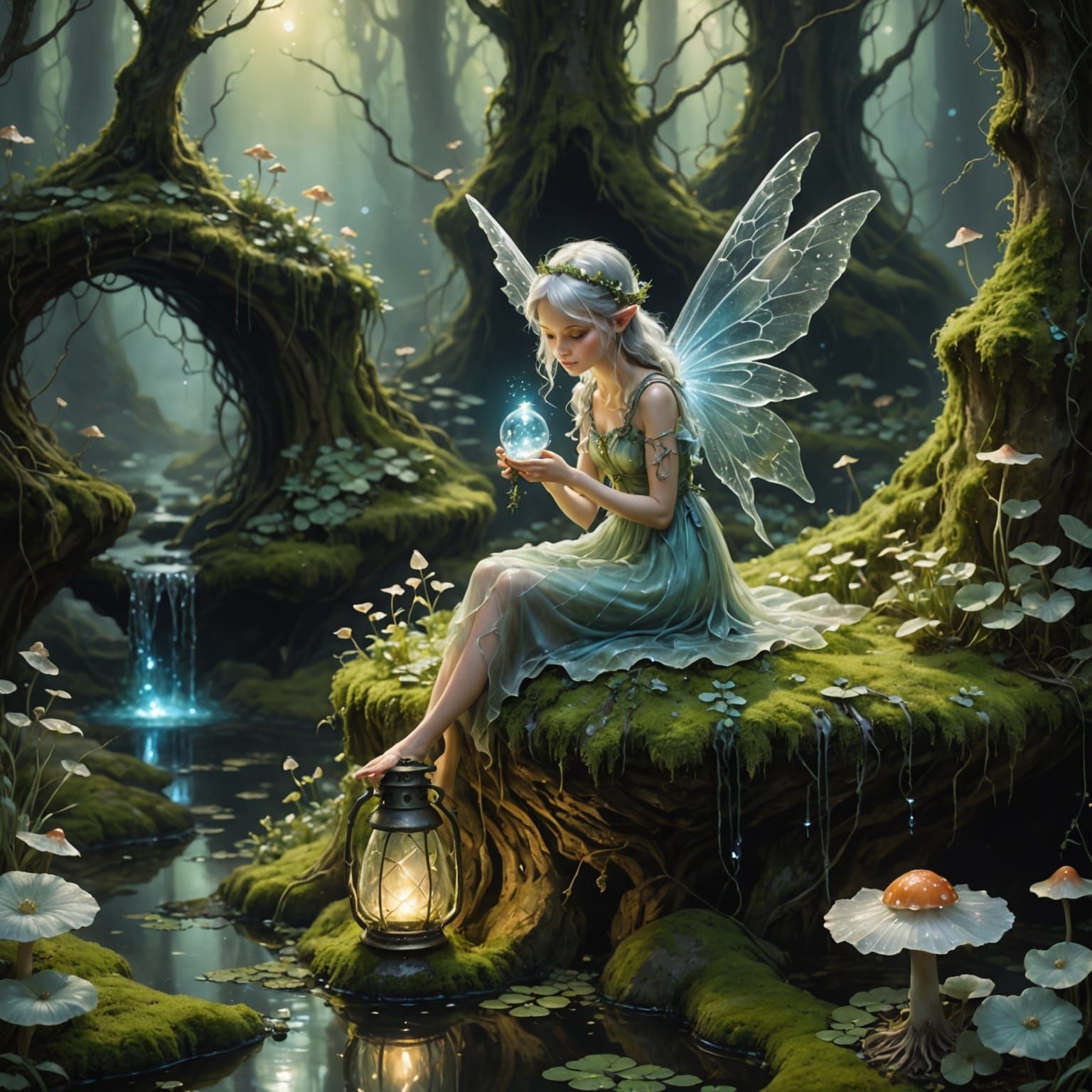 Whimsical Fairy in Enchanted Mossy Glade