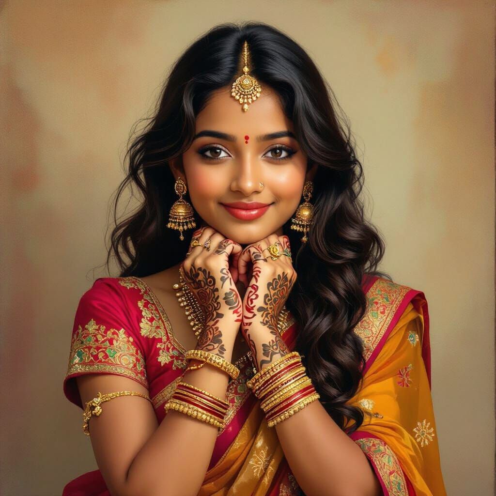 Elegant Indian Girl in Traditional Art Style