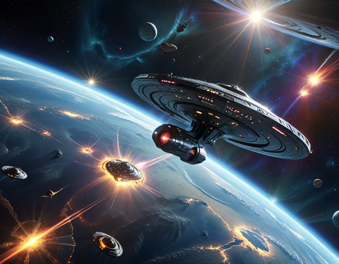 Star Trek Enterprise Over Earth-like Planet