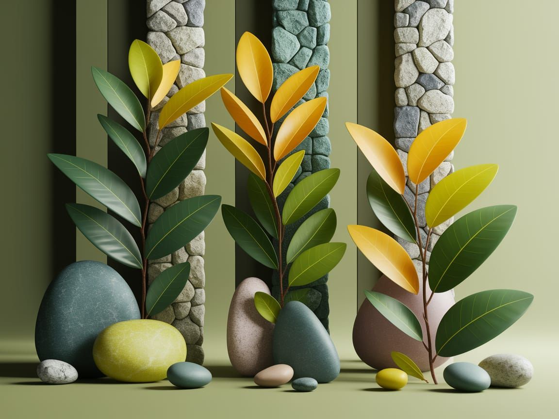 Harmonious Leaves and Pebbles in a Realistic Landscape