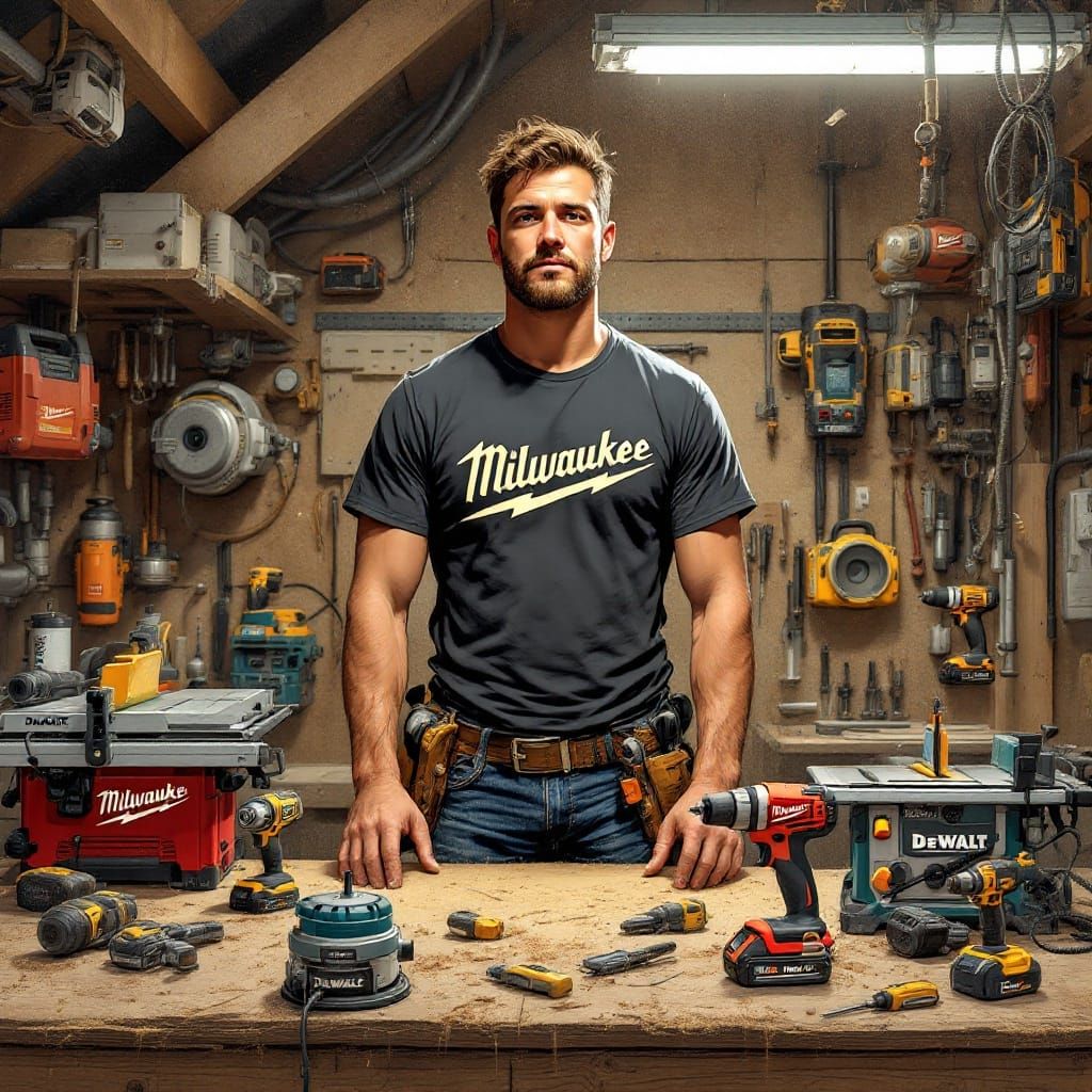 T-shirt logo milwaukee makita dewalt impact drivers drills table saws woodworking tools sawdust routers, wow stunning lo...