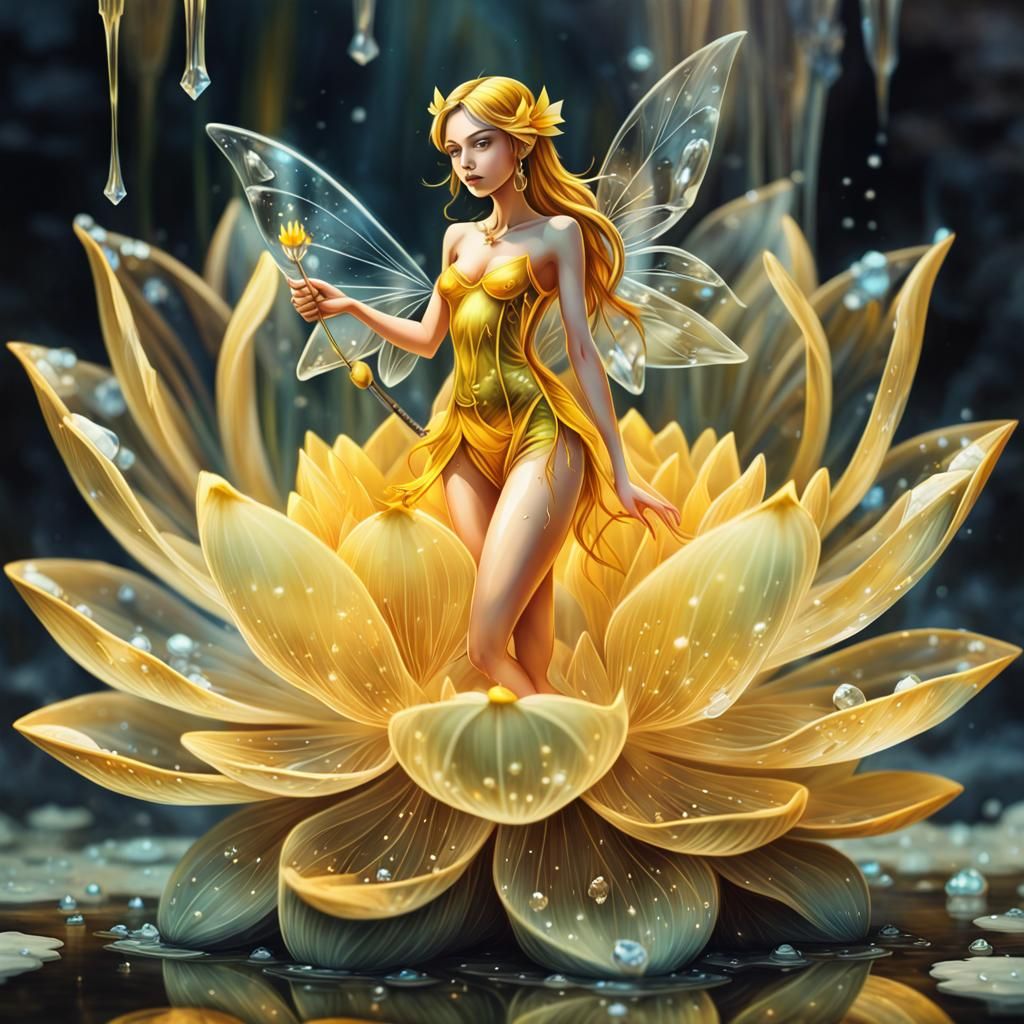 Crystal Fairy on Lotus Flower in Graffiti Art Style