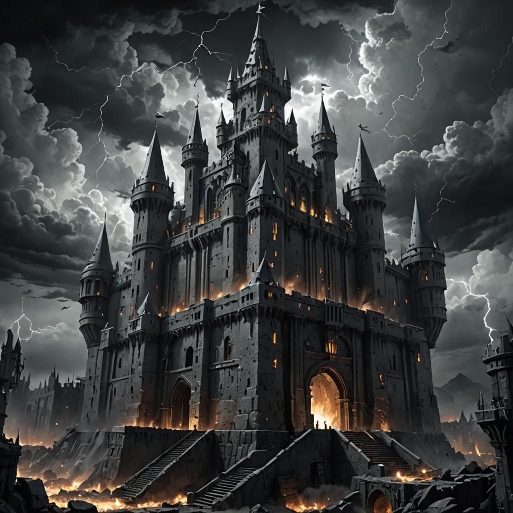 Gothic Fortress Under Lightning, Grimdark Concept Art
