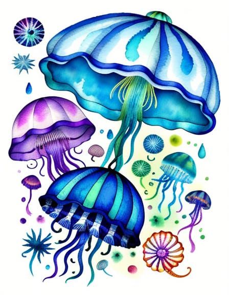 Colorful Jellyfish Art in Cubist Style