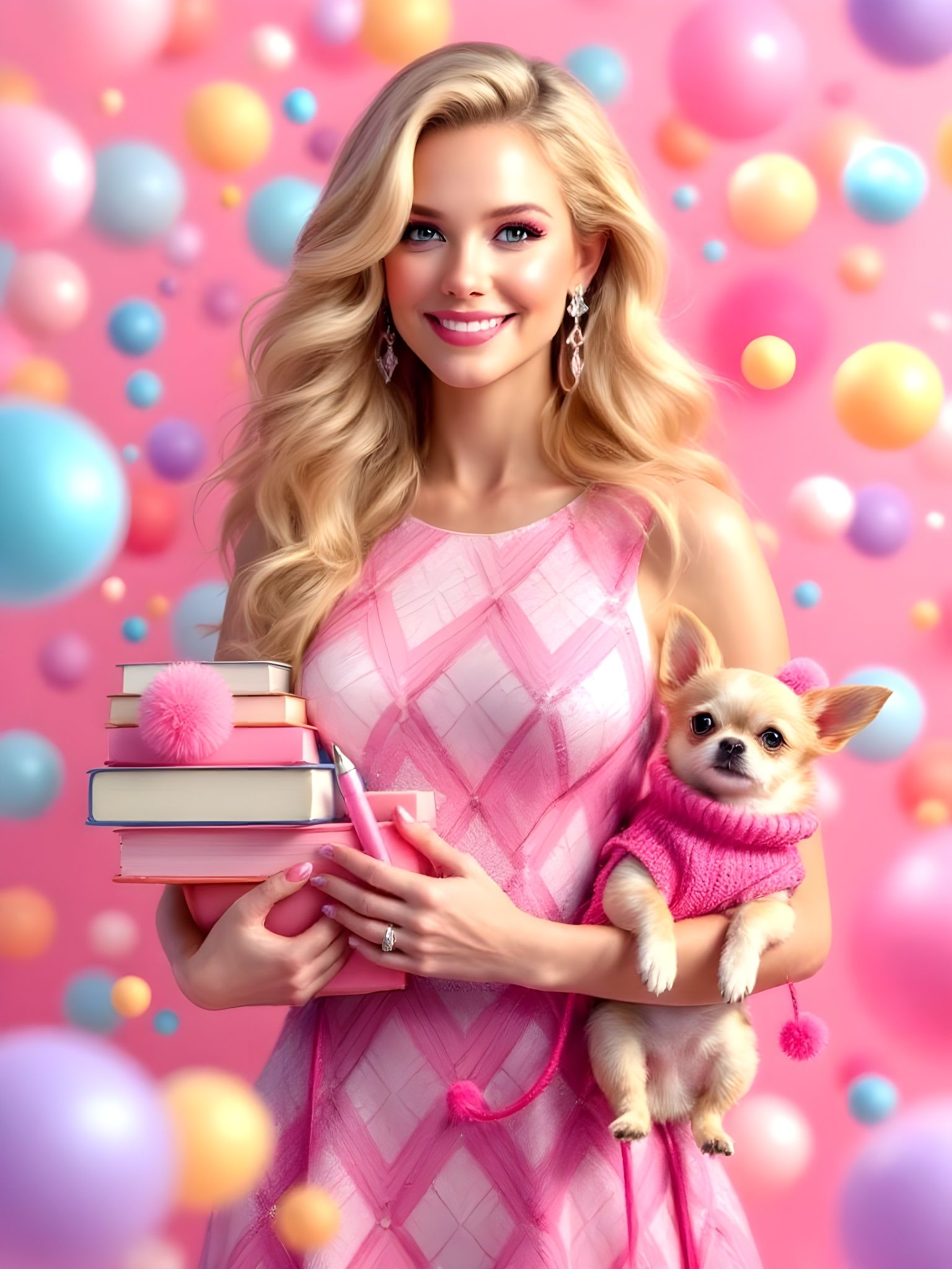 Elle Woods Portrait in Vibrant Pink Dress