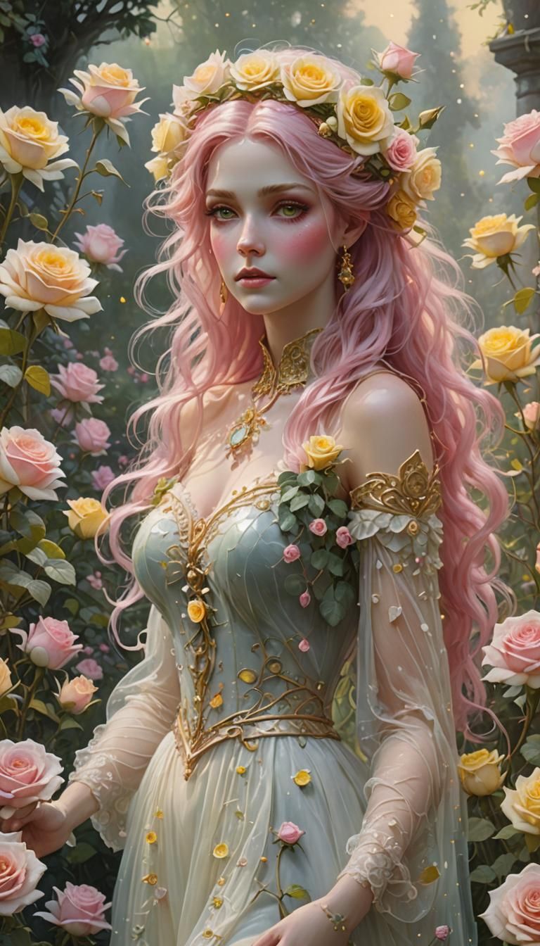 Ethereal Fae Woman in Glass Rose Garden