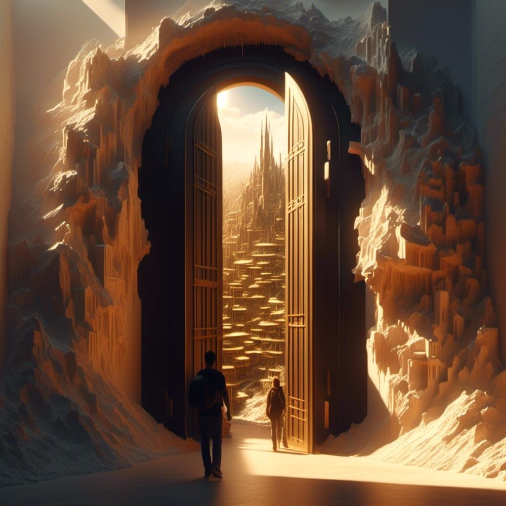 Surreal Miniature City Landscape at Door