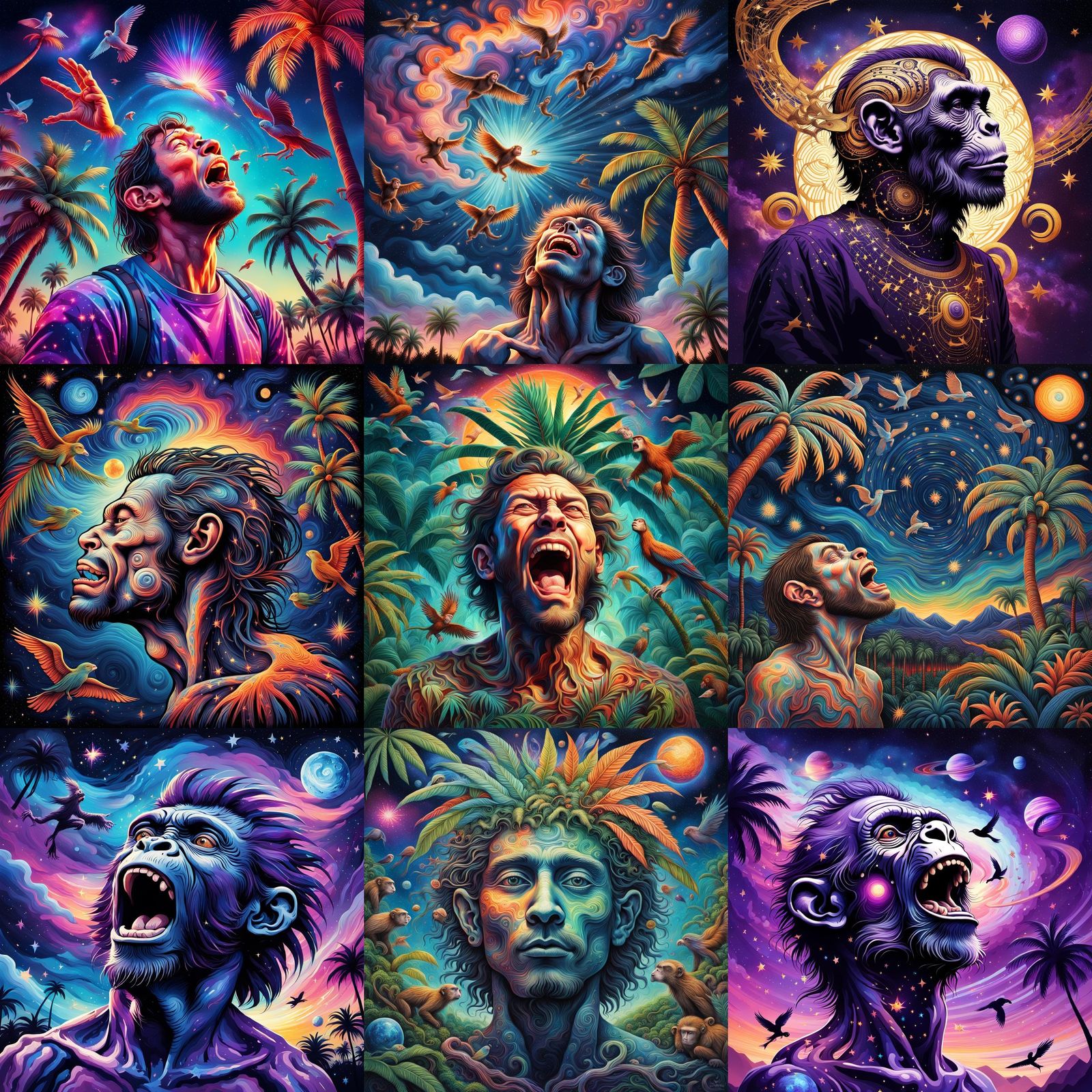 Surreal Astral Projection with Palm Tree