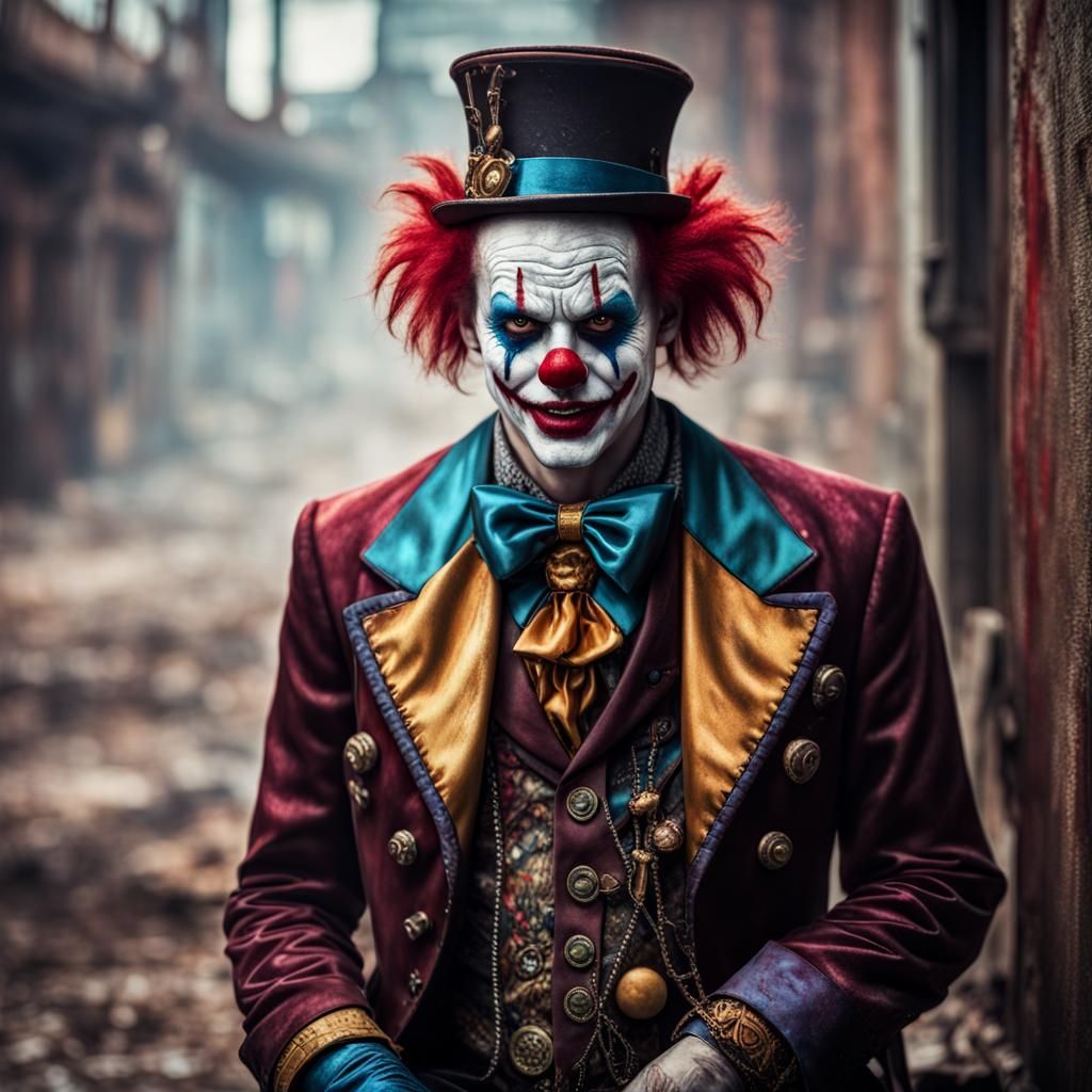 Steampunk Clown in Velvet and Silk, Hyperrealistic Photo