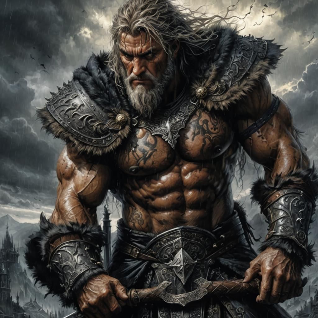 Muscular Paladin Warrior in Dark Fantasy Style