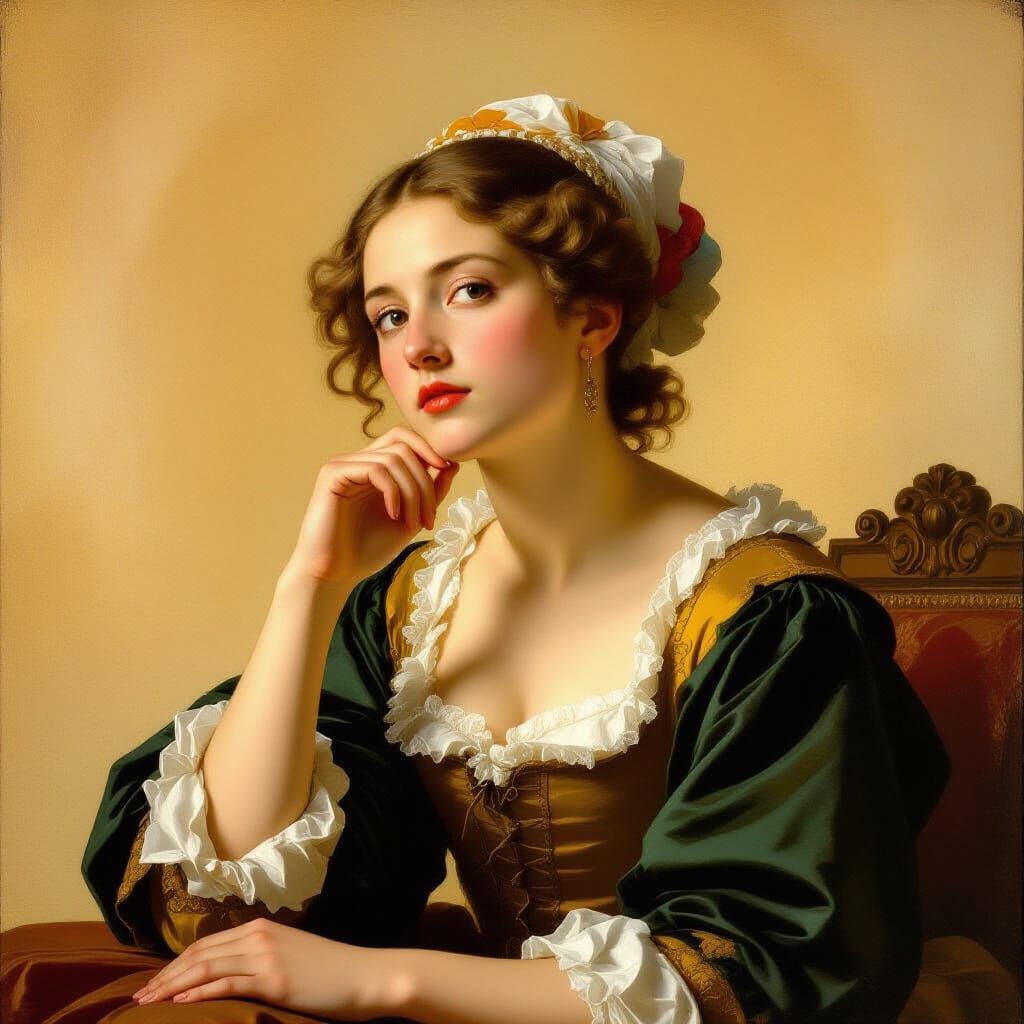 Woman in Baroque Style Lost in Thought