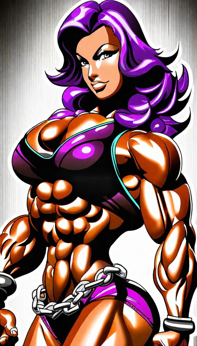 Female Bodybuilder in Competition: Anime Style Visuals