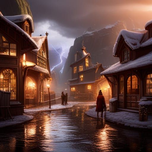 Cats and Dogs Winter Storm: Detailed Digital Painting