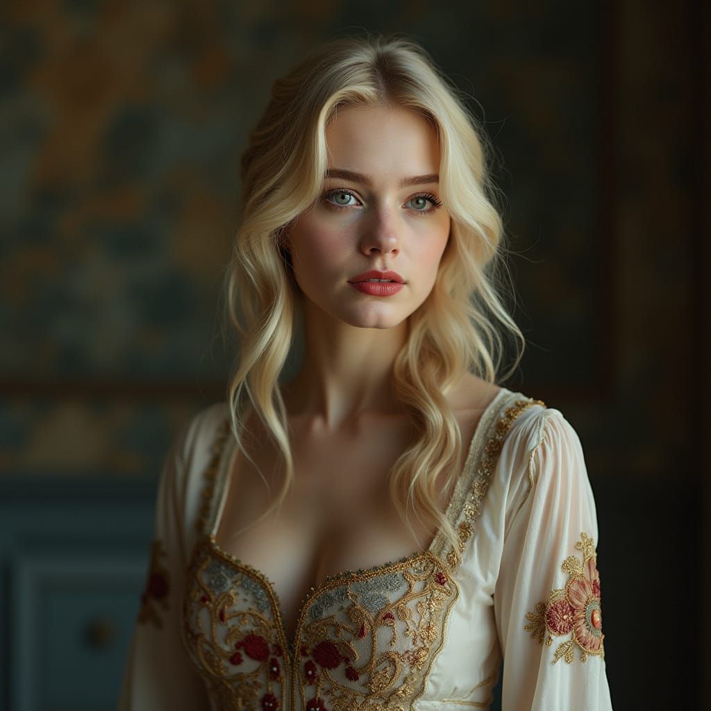 Vintage Woman in Romantic Art Nouveau Style