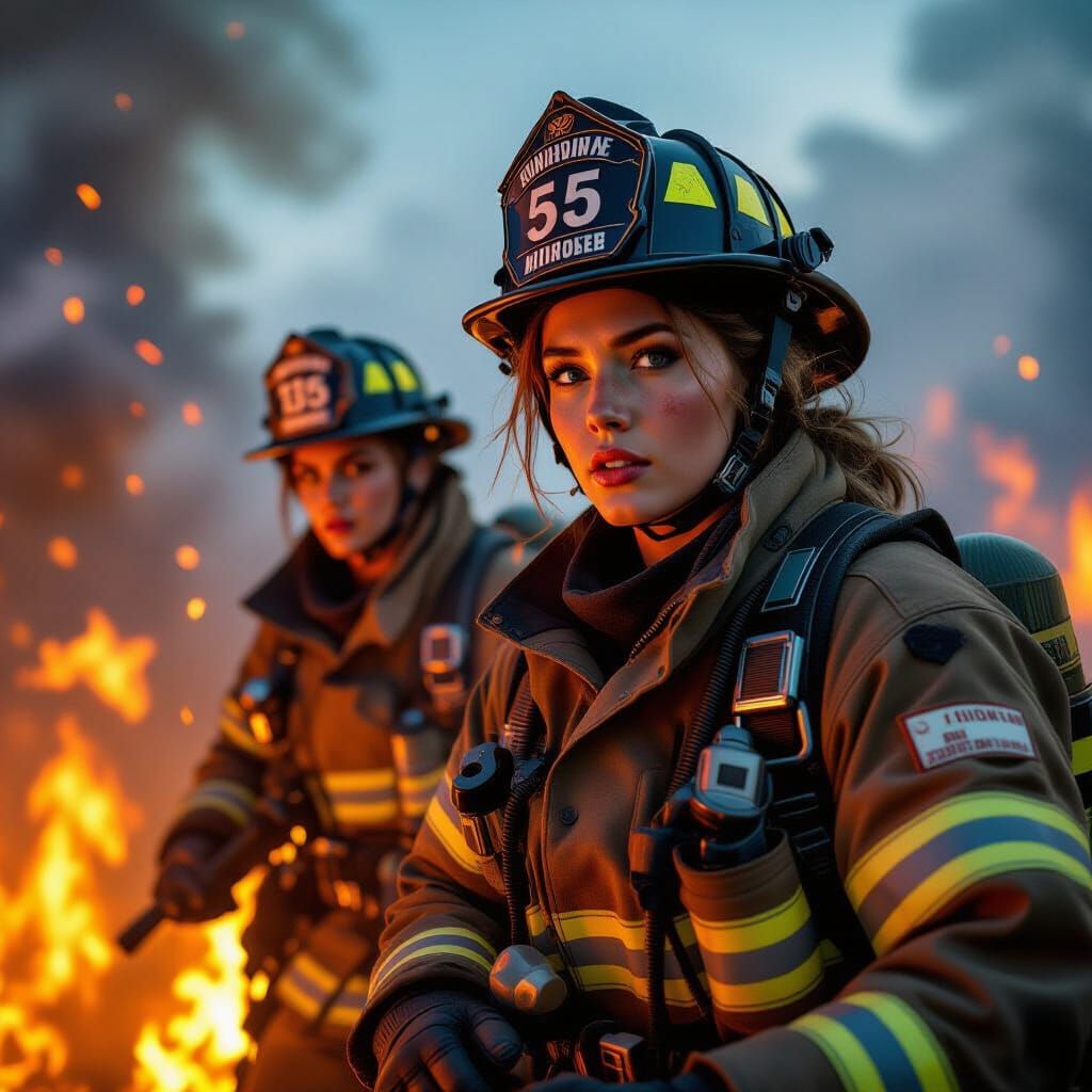 Courageous Firefighters Emerge: Hyperrealistic Cinematic Ima...