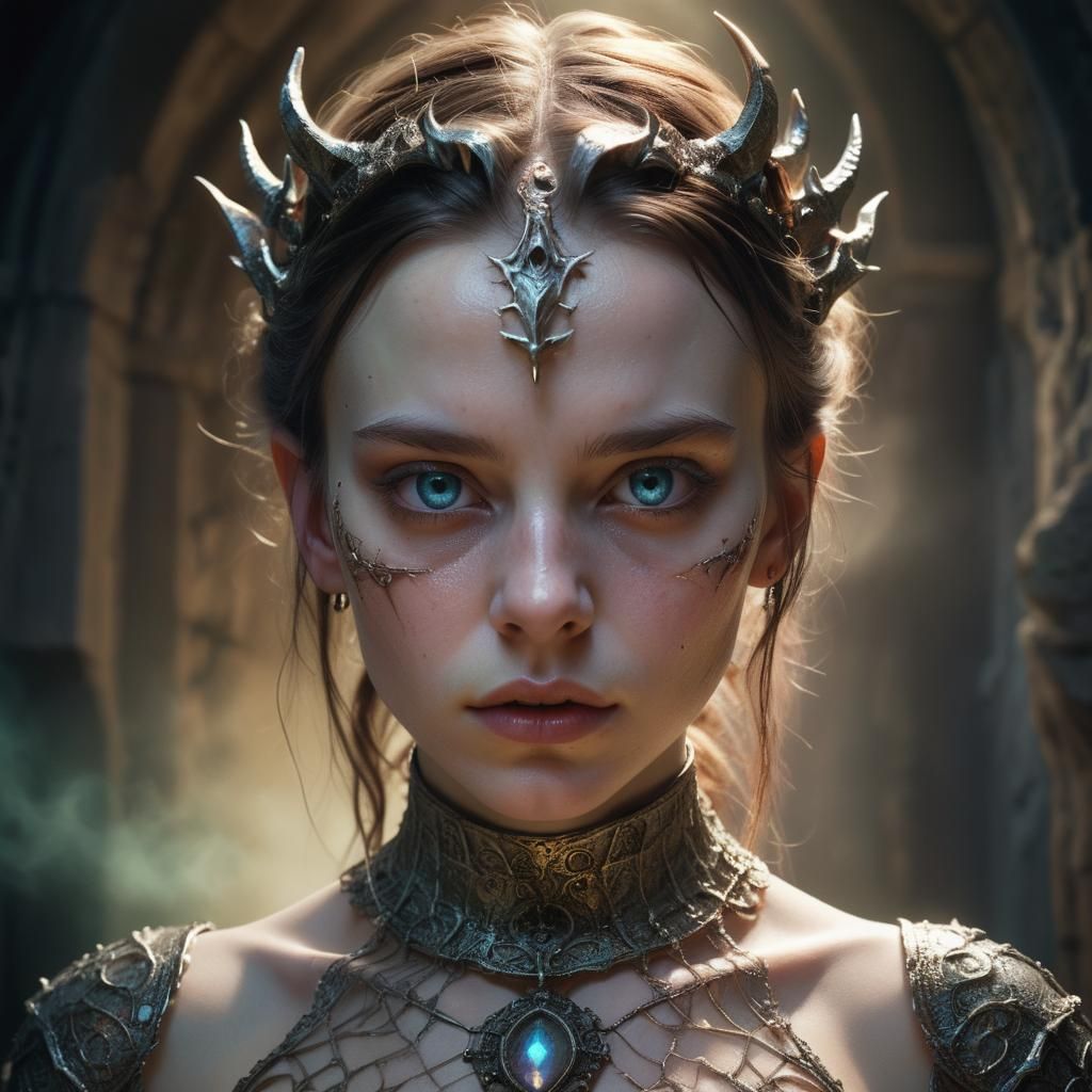 Ethereal Portrait of a Corrupted British Woman in Mystical S...