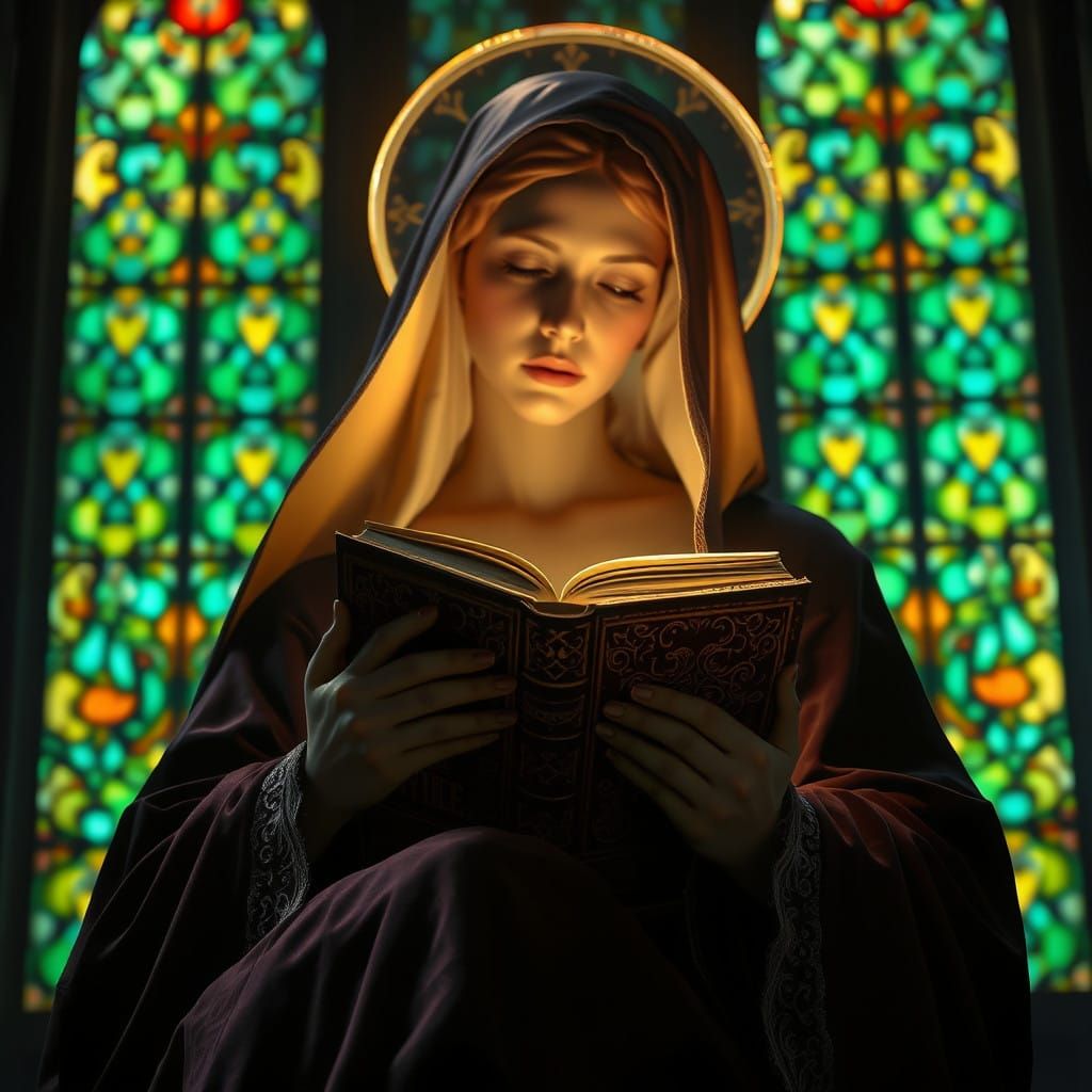 Medieval Saint in Ethereal Light with Golden Filigree