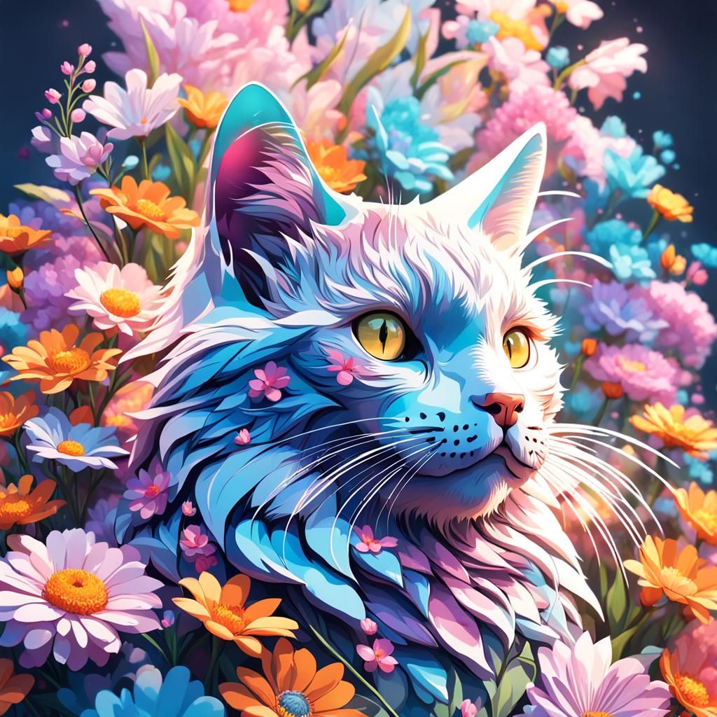 Floral Feline Portrait in Hyperdetailed Art Nouveau Style