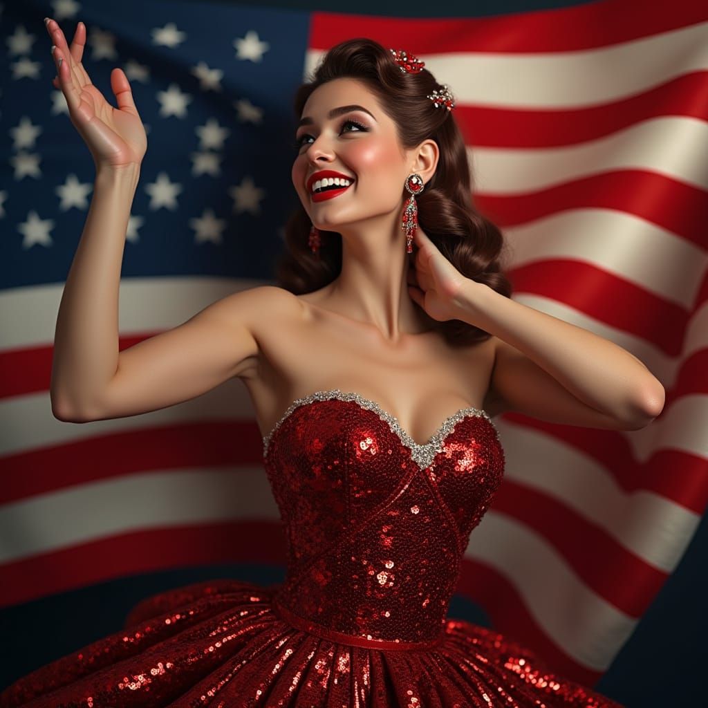 Glamorous Pin-Up Girl Dances Under the Stars