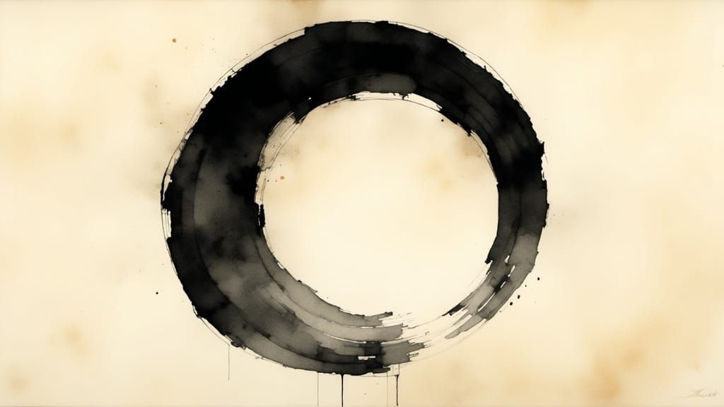 Zen Enso Circle in Minimalist Ink Wash Style