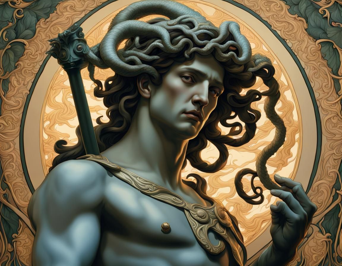 Perseus with Medusa Head in Art Nouveau Style