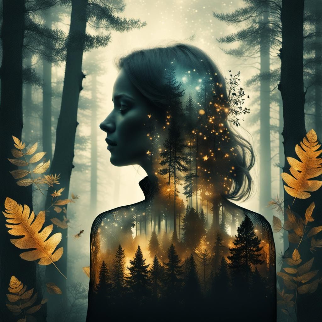 Surreal Forest Goddess in Double Exposure Photography