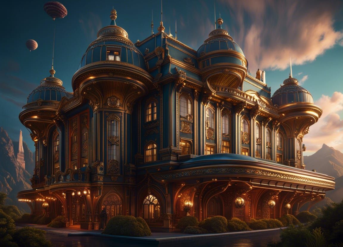 Luxurious Flying Hotel: Retro-Futuristic Concept Art