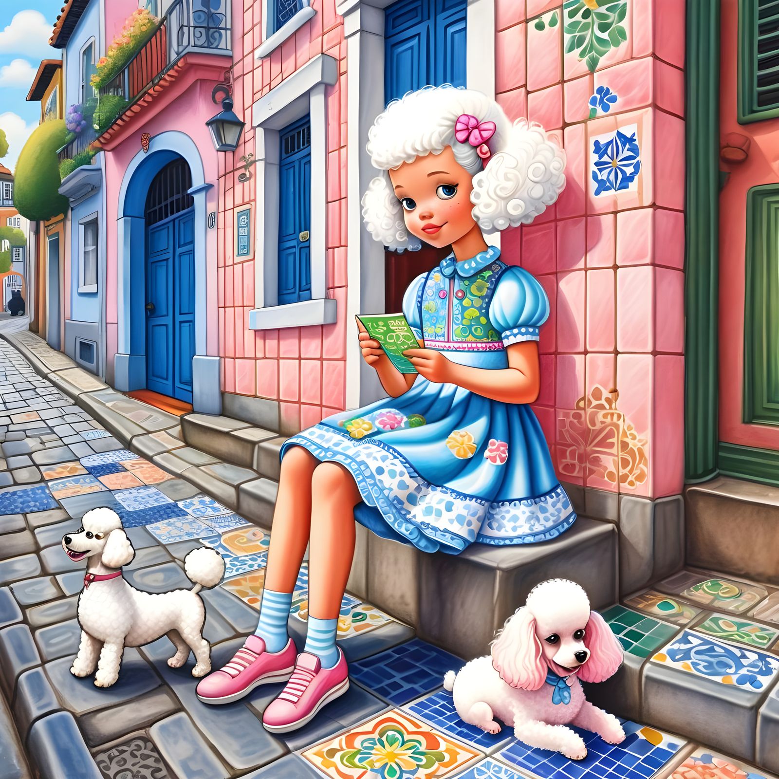 Charming Portuguese Street Scene in Colored Pencil