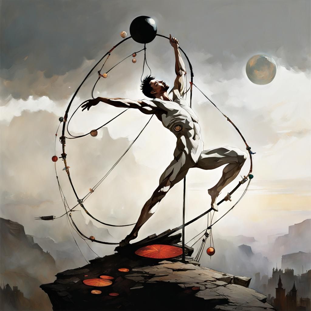 Eerie Equilibrist Portrait in Macabre Wonderland Style