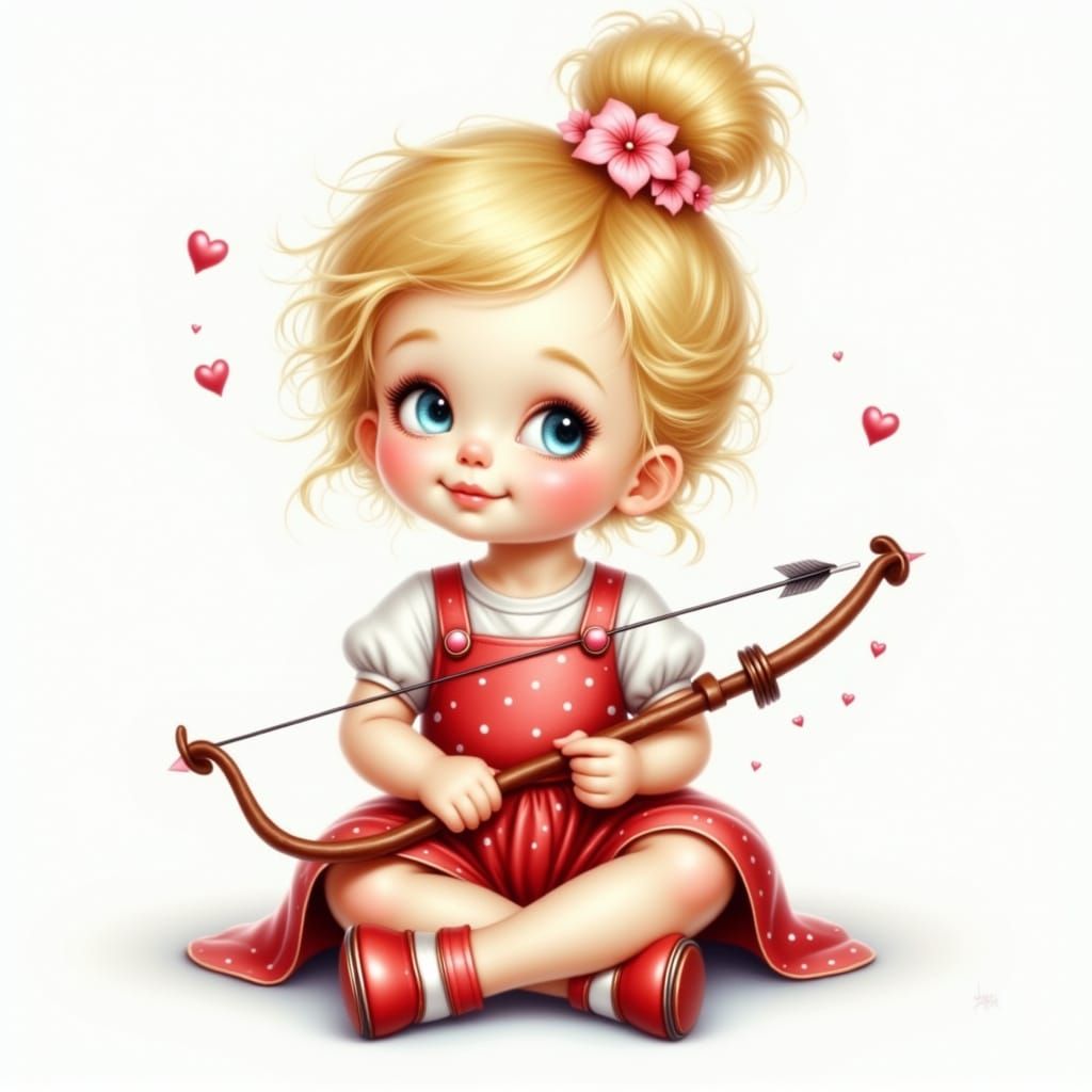 Adorable Toddler Girl with Flowers, Painterly Fantasy Art