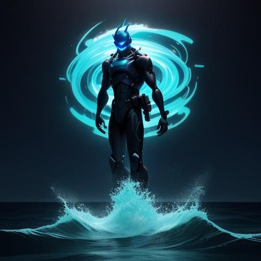 Neon-Lit Periscope in Dark Blue Anime Ocean