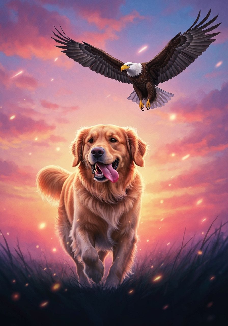 Dog Running in Meadow: Watercolor Sfumato Oil Painting