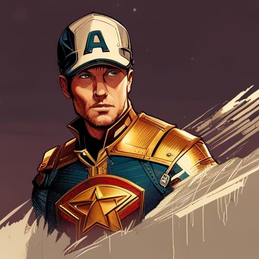 Captain America with Golden Outlines: Digital Art