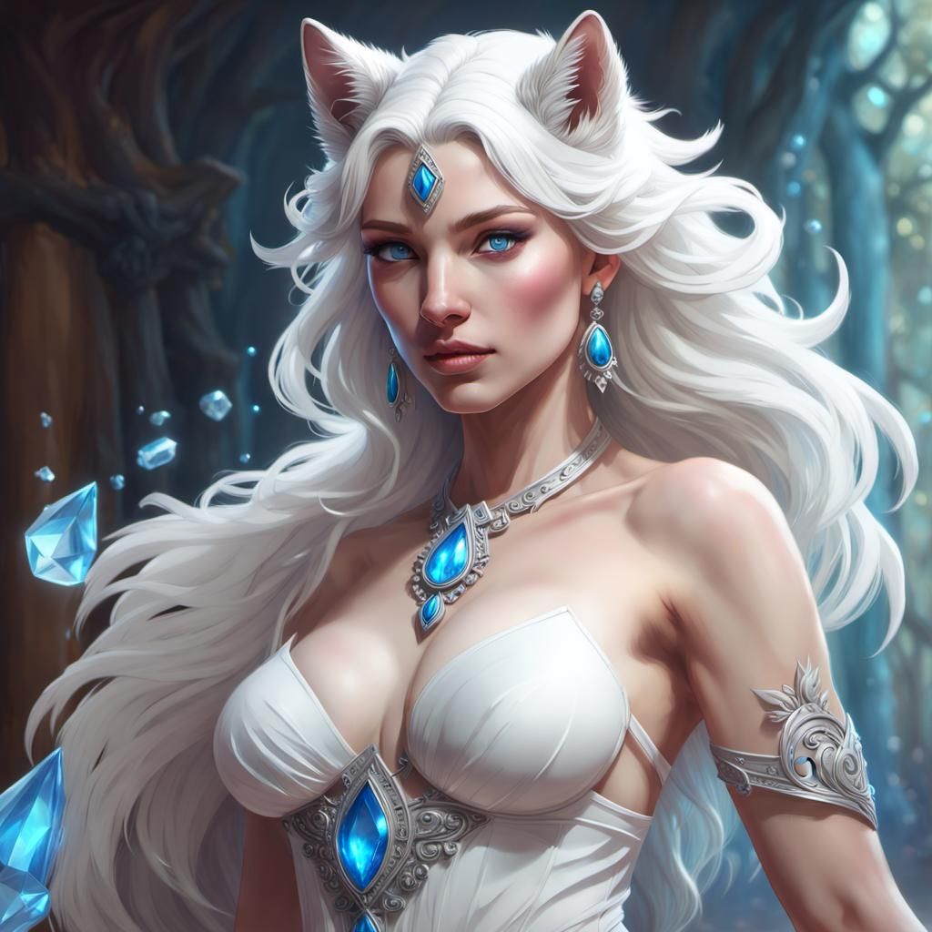 Wolf Goddess Portrait with Crystal Tail in Digital Art