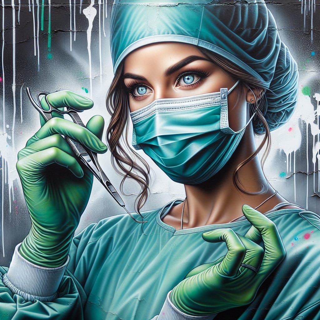 Surgeon Performing Operation in Graffiti Art Style