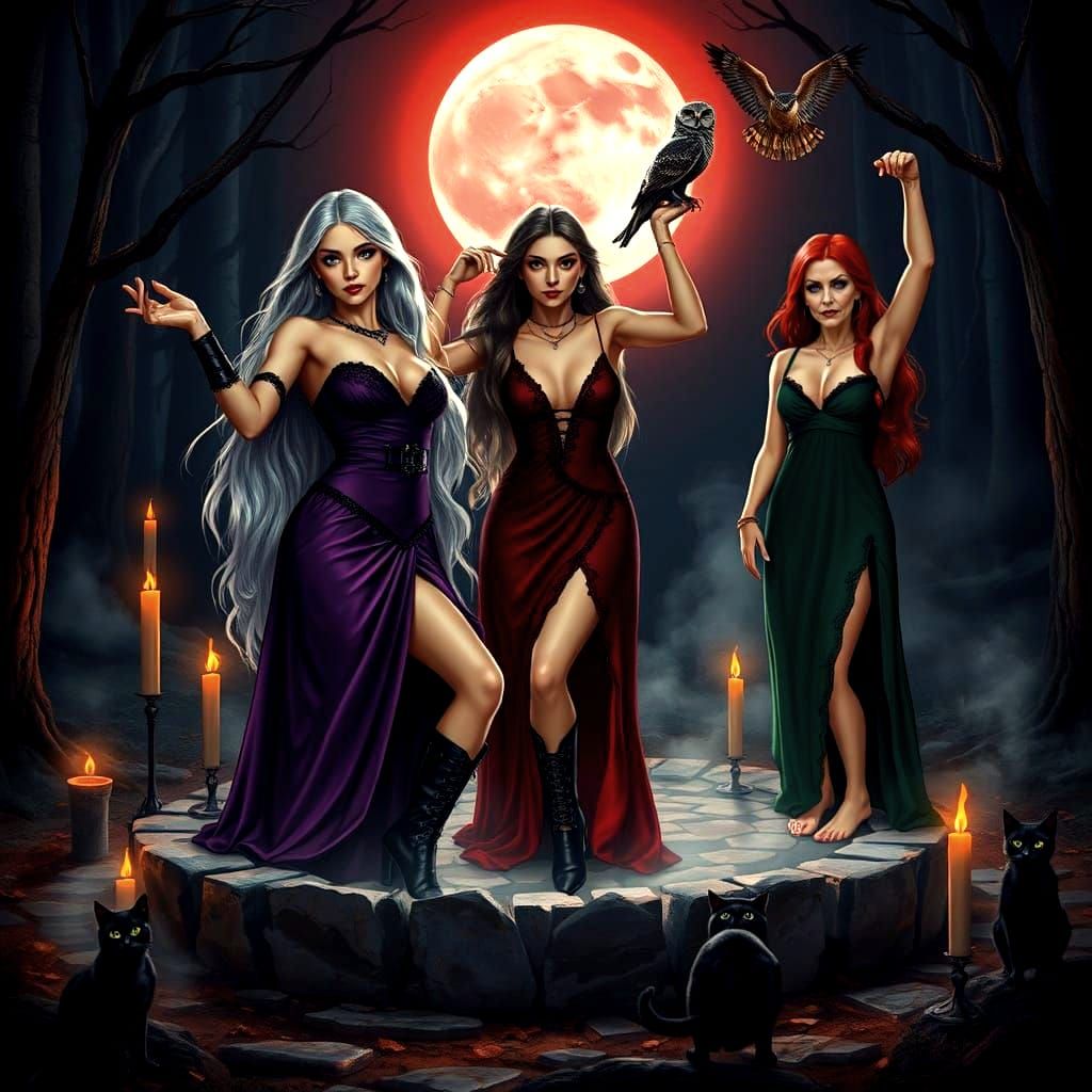 Sensual Witch in Dark Forest Ritual