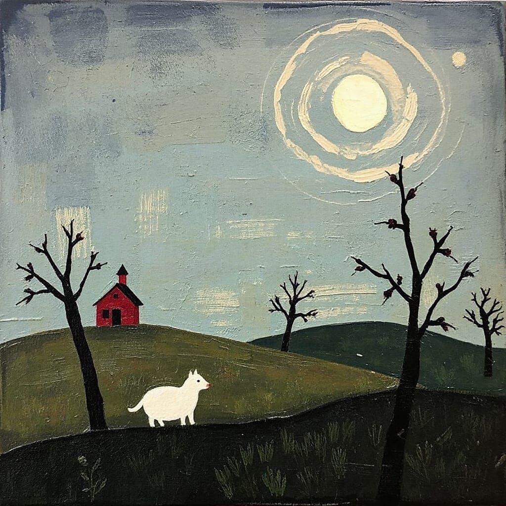 Textured Encaustic Painting in Primitive Naive Style